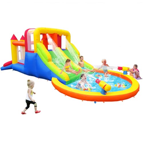 Baralir Große Aufblasbare Kinder-Hüpfburg mit Nass- und Trockenrutsche, Abenteuerspielplatz für den Garten, Hält bis zu 5 Kinder/200KG (ohne Gebläse) 6.28L x 2.93W x 1.95H m von Ballsea