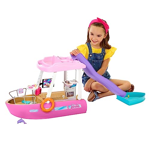 Barbie Traumboot Spielset, Rutsche und Schwimmzeug, 20+ Barbie-Zubehörteile, ohne Barbie-Puppe, als Geschenk für Kinder ab 3 Jahren geeignet, HJV37 von Barbie