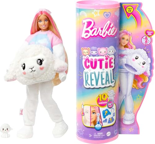 Barbie Cutie Reveal - Plüschlamm mit beweglicher Puppe, 10 Überraschungen inklusive Moden und Accessoires, Farbwechselspaß und Mini-Lämmchen, für Kinder ab 3 Jahren, HKR03 von Barbie