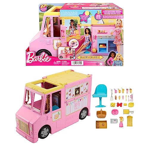 Barbie Limonadenmobil - Süßer Truck mit Zubereitungsbereich und Essplatz, umwandelbar für heiße Sommertouren, Puppe Nicht enthalten, für Kinder ab 3 Jahren, HPL71 von Barbie