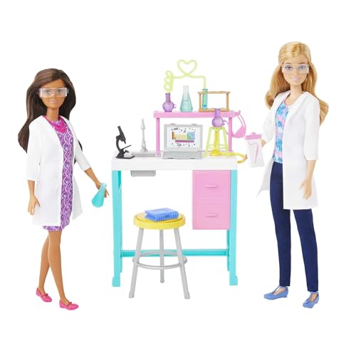 Barbie Wissenschaftslabor-Spielset mit 2 Puppen, Labortisch und mehr als 10 Zubehörteilen, HJY95 von Barbie