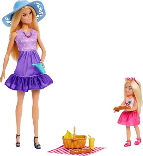 Barbie Family & Friends Spielset aus Puppen und Accessoires, Spielset mit Picknick-Thema, Mode, kleinen Puppen und 9 Accessoires inkl. Essen, JBF43 von Barbie