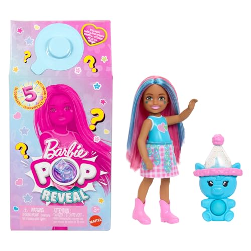 Barbie Pop Reveal Chelsea-Puppe, Shakes-Serie, mit 5 Überraschungen, darunter eine duftende kleine Puppe, Pop-it-Haustier und Farbwechsel (Stile können abweichen), JCN89 Barbie Pop Reveal Chelsea-Puppe, Shakes-Serie, mit 5 Überraschungen, darunter eine duftende kleine Puppe, Pop-it-Haustier und Farbwechsel (Stile können abweichen), JCN89 von Barbie