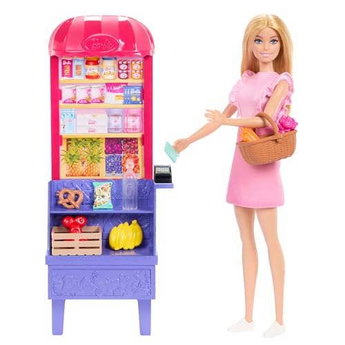 Barbie und Teresa Rezept für Freundschaft Modepuppe und Spielset, Malibu auf dem Markt mit 11 Zubehörteilen, inklusive Marktstand und Lebensmittel, JCT05 von Barbie