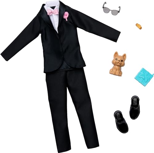 Barbie Kleidung, Bräutigam Fashion Pack für Ken Puppe am Hochzeitstag, Smoking mit Zubehör für den kompletten Look von Barbie