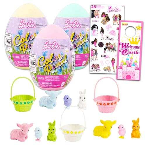 Barbie Blind Bag Haustier-Set – Paket mit 3 blinden Eiern, Mystery Barbie Pets, Farbenthüllungsfiguren und Aufklebern, mehr, Barbie Partygeschenke für Mädchen von Barbie