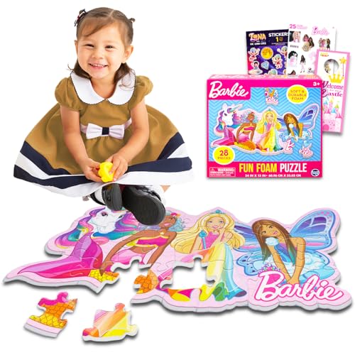 Barbie Bodenpuzzle für Mädchen – Bündel mit 28 Teilen Barbie und Freunden Schaumstoff-Puzzle plus Aufklebern, mehr | Barbie Spielzeug und Spiele für Kleinkinder, Kinder von Barbie