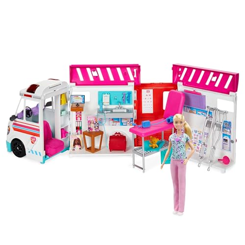 Barbie-Bundle, transformierendes Krankenwagen- und Klinik-Spielset (HKT79) + Barbie-Krankenschwester-Puppe (GTW39), 2 Spielzeuge für Kinder + 3 Jahre. von Barbie