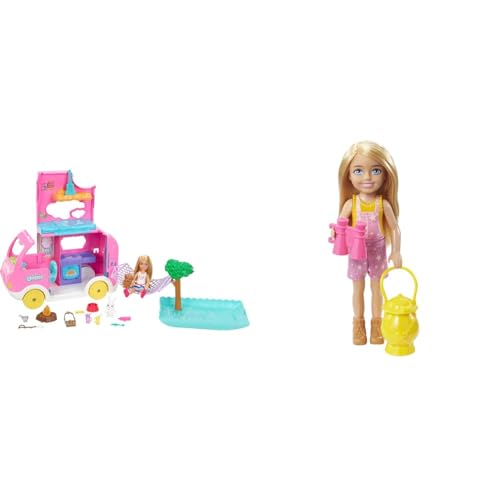 Barbie Chelsea 2-in-1-Camper - Spielzeugfahrzeug mit Pool & Chelsea Serie, Chelsea Camping Puppe mit blonden Haaren von Barbie