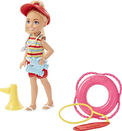 Barbie Chelsea Can Be Puppe & Spielset, Blonde Rettungsschwimmer Kleine Puppe mit abnehmbarem Outfit & 6 Karriere-Accessoires von Barbie