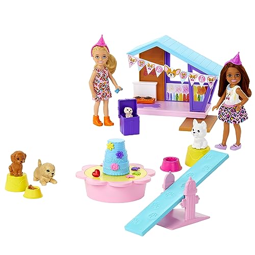 Barbie Chelsea Doggy Party Zwei Puppen mit Haustieren und Spielset mit Zubehör, Spielzeug + 3 Jahre (Mattel HJY88) von Mattel