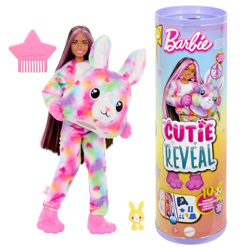 Barbie Cutie Reveal Puppe und Accessoires, Batik-Häschen-Plüschkostüm und 10 Überraschungen mit Farbwechsel, Color Dream-Reihe, HRK38 von Barbie