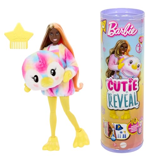 Barbie Cutie Reveal Puppe und Accessoires, Batik-Pinguin-Plüschkostüm und 10 Überraschungen mit Farbwechsel, Color Dream-Reihe, HRK40 von Barbie