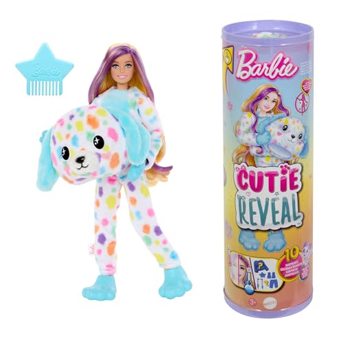 Barbie Cutie Reveal Puppe und Accessoires, Regenbogen-Dalmatiner-Plüschkostüm und 10 Überraschungen mit Farbwechsel, Color Dream-Reihe, HRK41 von Barbie