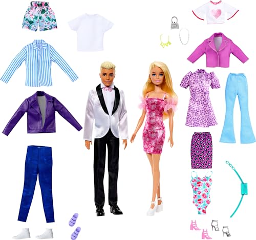 Barbie Doll and Ken Doll - Modisches Set mit Kleidung und Accessoires, Kleidern, T-Shirts, Hosen, Badeanzügen und mehr von Barbie