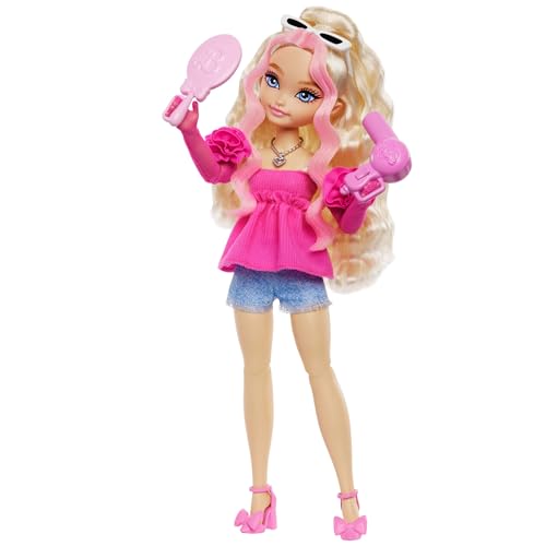 Barbie Dream Besties Puppe und Accessoires, bewegliche Barbie Malibu“ Modepuppe mit welligem blonden Haar, 11 Teile zum Thema Make-up und Haare, HYC21 von Barbie