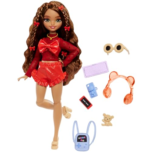 Barbie Dream Besties Puppe und Accessoires, bewegliche Teresa-Modepuppe mit braunem Haar und Haarspangen, 10 Teile zum Thema Videospiele, HYC23 von Barbie