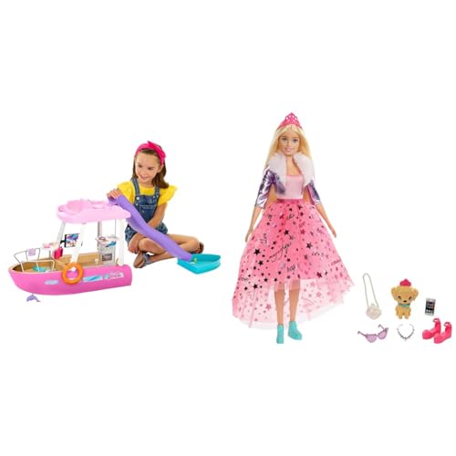 Barbie Dream Boat (111 cm), Set Boot, Rutsche und Schwimmzeug & GML76 - Prinzessinnen-Abenteuer Puppe Mit Mode (ca. 30 cm) von Barbie