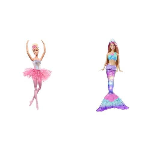 Barbie Dreamtopia Meerjungfrau, Meerjungfrau mit rosa Haaren & Dreamtopia Ballerina Puppe, Twinkle Lights Ballerina von Barbie