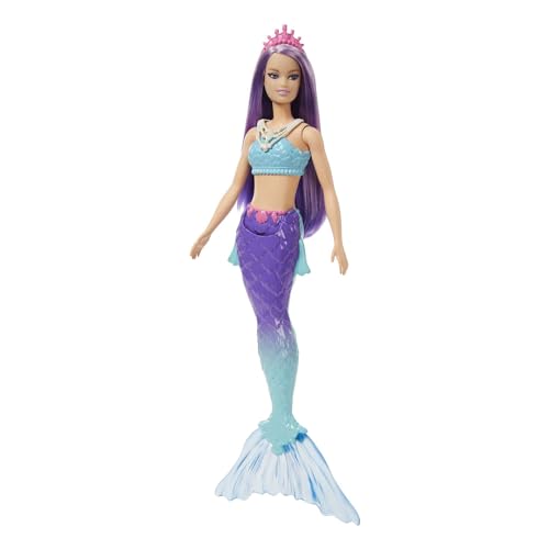 Barbie Dreamtopia Rainbow Magic Mermaid, Meerjungfrau mit lila Haaren, rosa Krone, lila und blaugrüner Meerjungfrauen-Schwanzflosse, inkl Puppe, Geschenk für Kinder ab 3 Jahren, HGR10 von Barbie