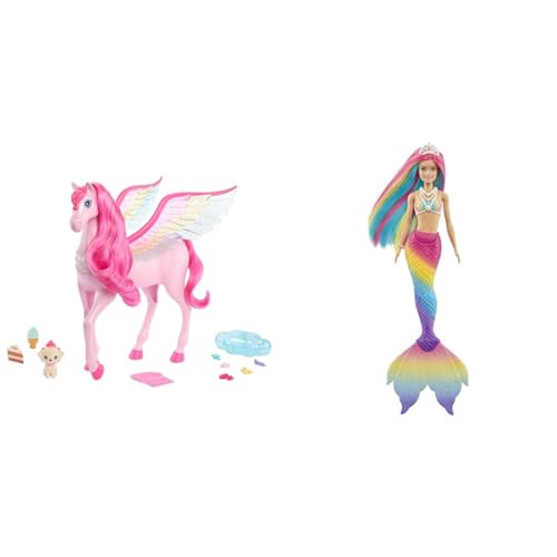 Barbie Ein Verborgener Zauber Pegasus & Dreamtopia Rainbow Magic Mermaid, Meerjungfrau mit Regenbogenhaaren von Barbie