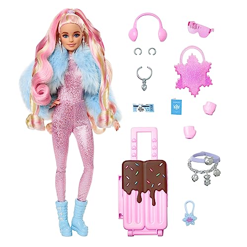 Barbie Extra Fly - Reisepuppe mit Winter-Outfit und Zubehör, 15 Accessoires wie Ohrenschützer, Handschuhe, Skibrille und Koffer, für Kinder ab 6 Jahren, HPB16 Barbie Extra Fly - Reisepuppe mit Winter-Outfit und Zubehör, 15 Accessoires wie Ohrenschützer, Handschuhe, Skibrille und Koffer, für Kinder ab 6 Jahren, HPB16 von Barbie