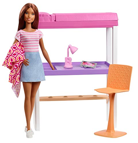 Barbie FXG52 - Deluxe-Set Möbel Hochbett mit Schreibtisch und Puppe, Mehrfarbig von Barbie