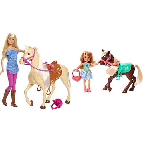 Barbie FXG94 FXH13 Pferd mit Mähne und Puppe mit beweglichen Knien, ab 3 Jahren & GHV78 - Club Chelsea Puppe & Pony (blond) mit Mode und Zubehör, Spielzeug ab 3 Jahren von Barbie