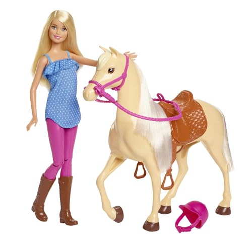 Barbie-Puppe und Pferdespielzeug, Barbie-Reitzubehör, 1 Barbie-Puppe und 1 Pferd enthalten, als Geschenk für Kinder ab 3 Jahre geeignet, FXH13 von Barbie