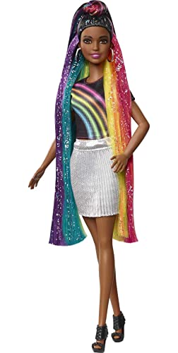 Barbie FXN97 Regenbogen Glitzerhaar Puppe, Puppen Spielzeug ab 5 Jahren von Barbie