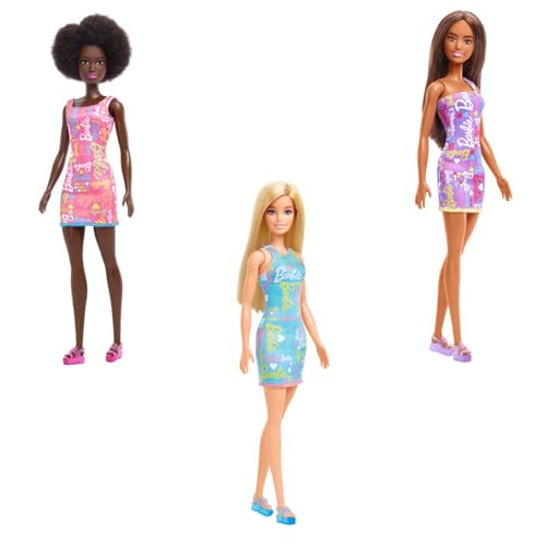 Barbie Fabulous Dolls with Signature on Dress in Blue, Purple and Pink (Bundle of 3) von Barbie