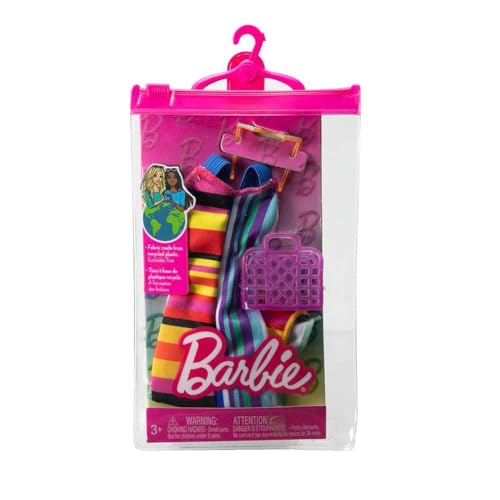 Barbie Fashion Pack – HJT22 – Puppenkleidung – Langes Kleid mit Grafik, Handtasche und Sonnenbrille von Barbie