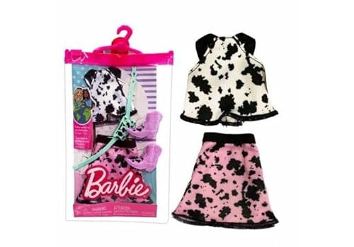 Barbie Fashion Pack – Puppenkleidungsset mit Western-Oberteil und Rock, Kuh-Druck von Barbie