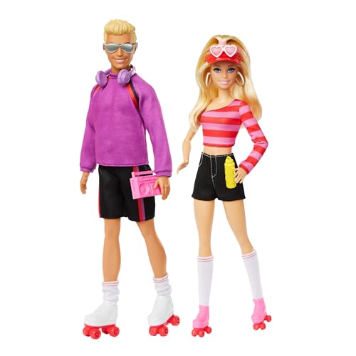 Barbie Fashionistas-Set mit 2 Modepuppen und 6 Zubehörteilen, Barbie und Ken Rollschuh-Modepuppen, Sammelfiguren zum 65. Jubiläum, HXK90 von Barbie