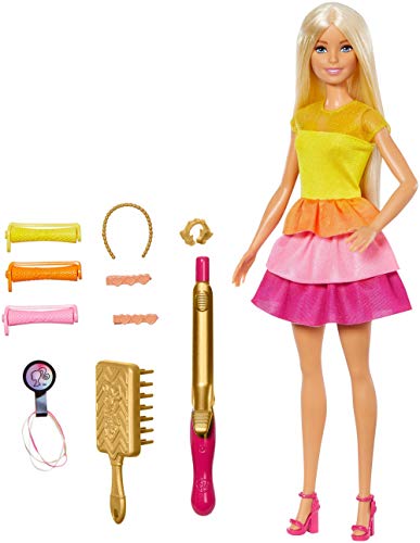 Barbie GBK24 - Locken Style Puppe (blond) mit Lockenstab und Zubehör, Puppen Spielzeug ab 5 Jahren, Mehrfarbig von Barbie