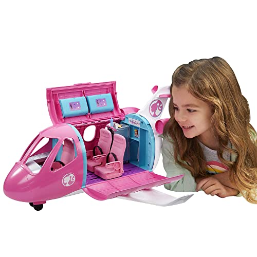 Barbie Flugzeug Dream Plane (ohne Barbie Puppe), mit beweglichen Räder und 15x Barbie Zubehör, in rosa, Spielzeug ab 3 Jahre, GDG76 von Barbie