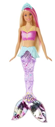 Barbie GFL82 -Dreamtopia Glitzerlicht Meerjungfrau mit Schwimmbewegungen, Unterwasser-Lichteffekten (ca. 30cm), blonden Haare und pinken Strähnen, Geschenk für Kinder im Alter von 3 bis 7 Jahren von Barbie