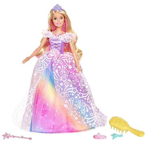 Barbie GFR45 - Dreamtopia Ballkleid Prinzessin, Blond, Mit Glitzerndem Regenbogenfarbenem Ballkleid, Bürste Und 5 Zubehörteilen, Geschenk Für Kinder Im Alter Von 3 Bis 7 Jahren von Barbie