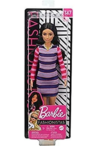 Barbie GHW61 Fashionistas Puppe 147 (brünett) mit Streifenkleid von Barbie