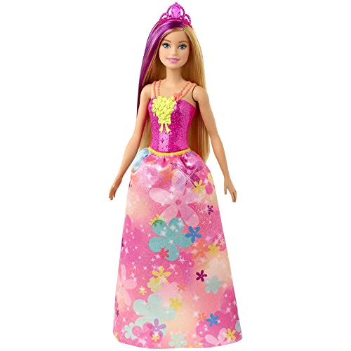 Barbie GJK13 - Dreamtopia Prinzessinnen-Puppe, ca. 30 cm groß, blond mit lila gesträhnter Haarpartie, mit pinkem Rock und Diadem, Sielzeug für Kinder im Alter von 3 bis 7 Jahren von Barbie