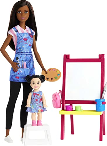 Barbie GJM30 - Kunstlehrerin Puppe (brünett) und Spielset mit Zubehörteilen, Spielzeug ab 3 Jahren von Barbie