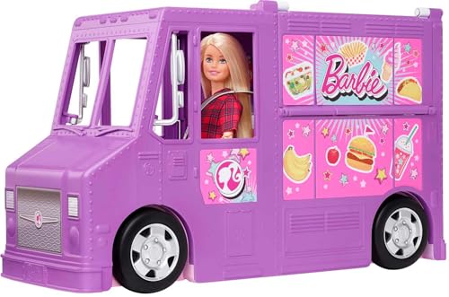 Barbie Fresh 'n' Fun Food Truck, lila Barbie Food Truck mit 30+ Barbie Zubehörteilen, ohne Barbie Puppen, Geschenk für Kinder ab 3 Jahre,GMW07 von Barbie