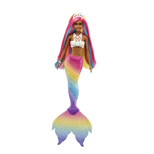 Barbie GTF90 - Dreamtopia Rainbow Magic Meerjungfrauen Puppe mit Regenbogenhaaren und Farbwechsel-Funktion, die durch Wasser aktiviert wird, Geschenk für Kinder von 3 bis 7 Jahren von Barbie