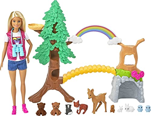 Barbie GTN60 - Waldtier-Forscherin Spielset mit Blonder Puppe und 10 Tierfiguren, Spielzeug ab 3 Jahren von Barbie