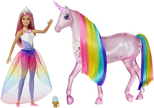 Barbie Dreamtopia Magisches Zauberlicht Einhorn, mit 25+ Lichter und Sound, inkl. Barbie-Puppe und Einhorn, Geschenk für Kinder, Spielzeug ab 3 Jahre, GWM78 von Barbie