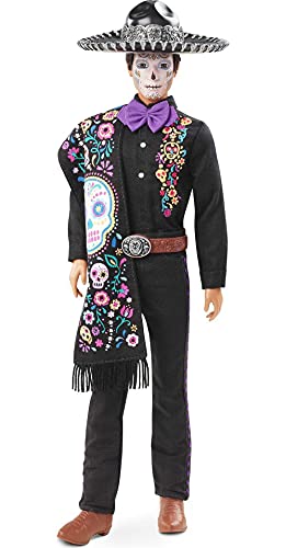 Barbie GXL26 - Barbie Signature 2021 Dia De Muertos Ken Puppe (30 cm) mit besticktem Hemd, Serape & Sombrero, Calavera-Gesichtsbemalung, Geschenk für Sammler von Barbie