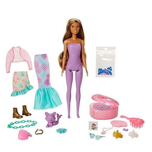 Barbie GXV93 - Color Reveal Fantasy Fashion Meerjungfrau Puppe & Haustier, mit Aufkleber und 25 Überraschungen, Spielzeug für Kinder ab 3 Jahren von Barbie