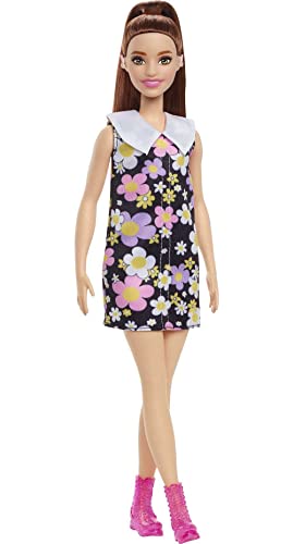 Barbie Fashionistas, Puppe mit Hörgerät, brauner Pferdeschwanz mit Blumenkleid, rosa Schuhe, inkl Puppe, Geschenk für Kinder, Spielzeug ab 3 Jahre,HBV19 von Barbie