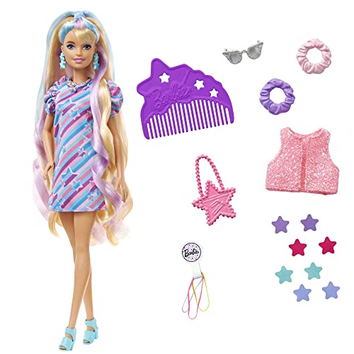 Barbie Totally Hair, Barbie Puppe mit extra langen mehrfarbigen Haaren zum Stylen, inkl. 15x Barbie Zubehör wie Haarschmuck, Spielzeug ab 3 Jahre, HCM88 von Barbie