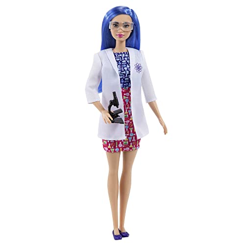 Barbie You Can Be Anything Serie, Wissenschaftlerin, Wissenschaftler Puppe mit blauen Haaren, Laborkittel, Mikroskop, Schutzbrille, Zubehör, inkl Puppe, als Geschenk geeignet von Barbie